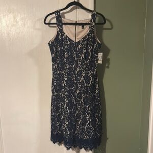 Blue & Cream Lace Roz & Ali Floral Dress Size 8